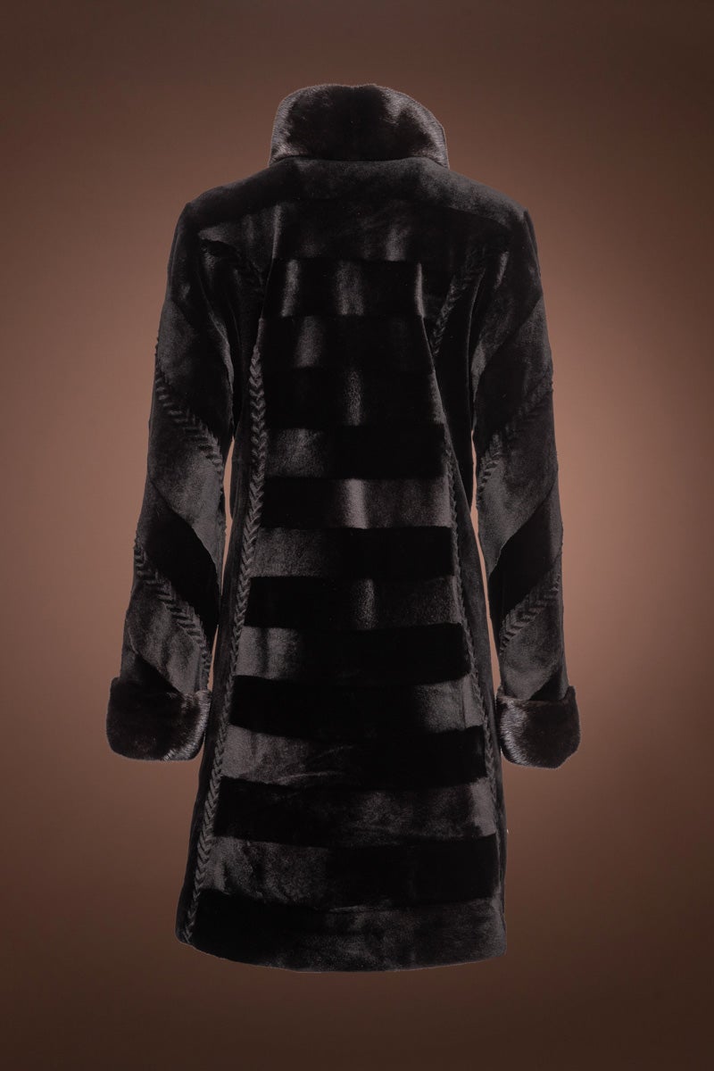 Black Sheared & Long Haired Mink Mid-Length Fur Coat