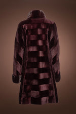 Burgundy Sheared & Long Haired Mink Mid-Length Fur Coat