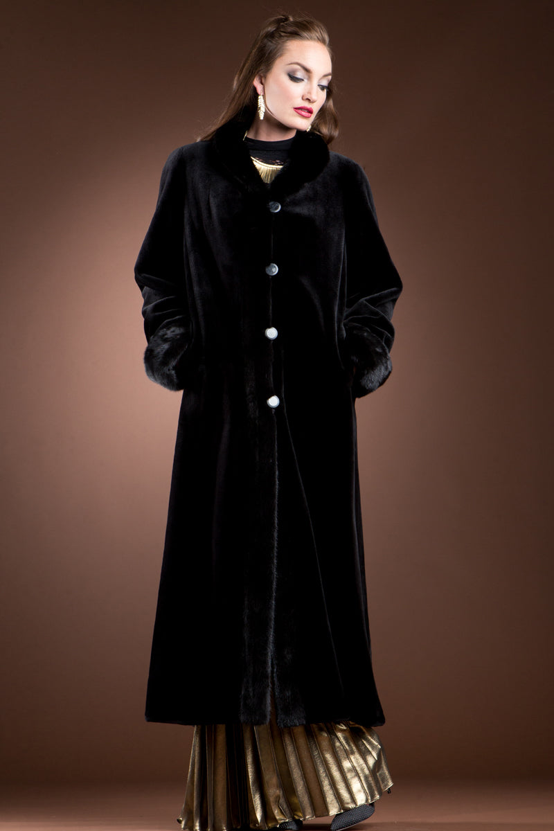 Black EM-EL Reversible Sheared and Long Haired Mink Fur Coat