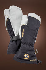 Black/Gray Hestra Men's Army Leather GORE-TEX 3-Finger Gloves