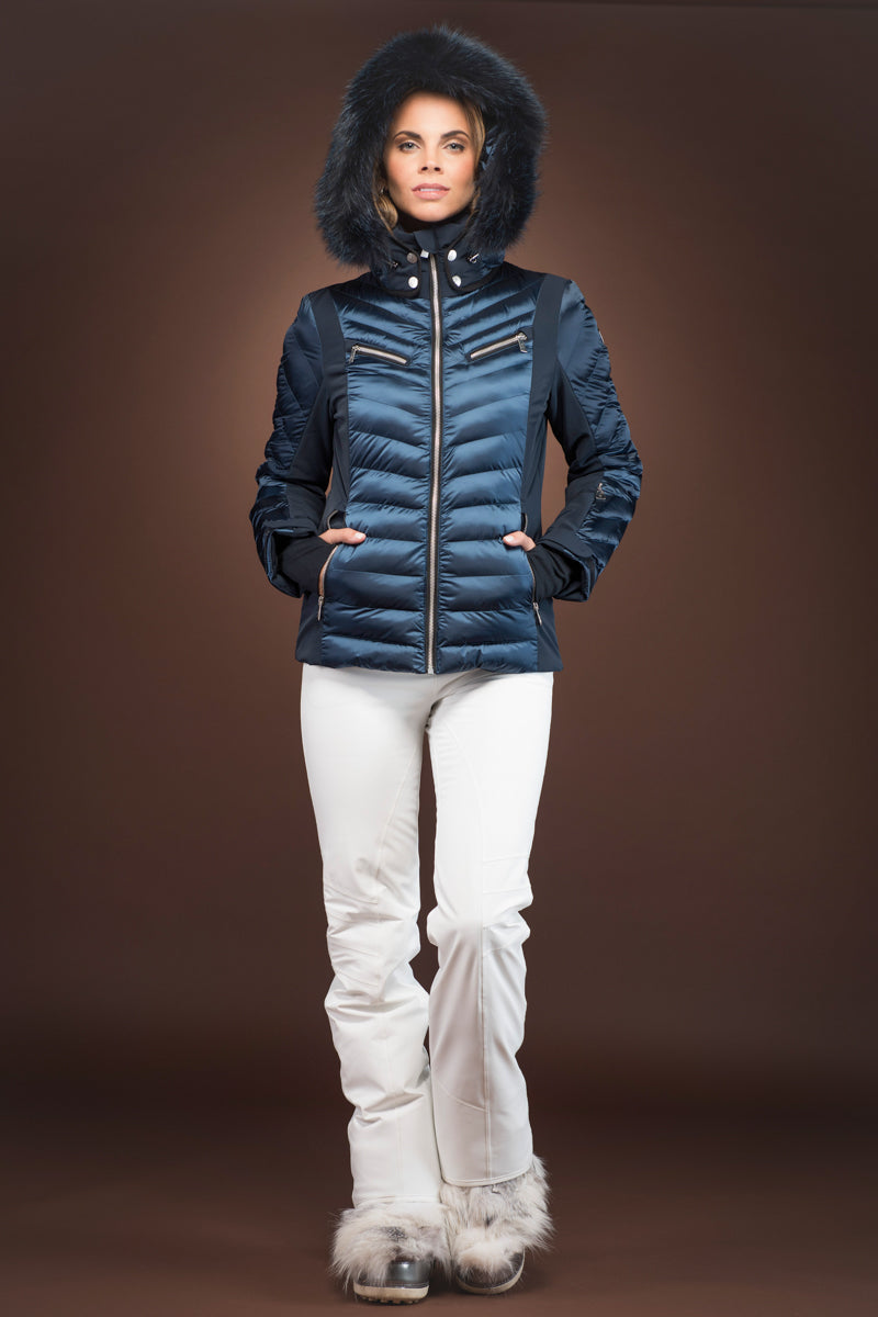 InkBlue/Navy Blue Toni Sailer Edie Splendid Ski Jacket - Fur Hood Trim