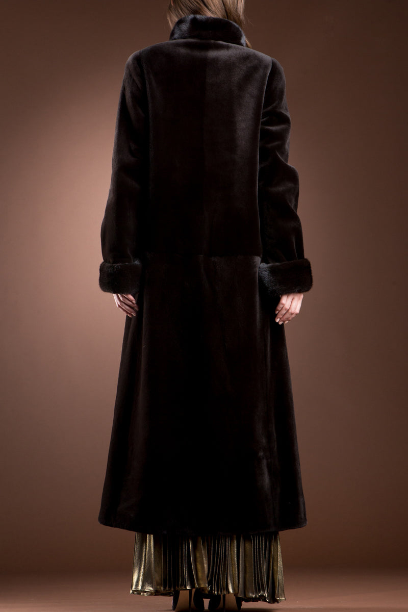 Brown EM-EL Reversible Sheared and Long Haired Mink Fur Coat