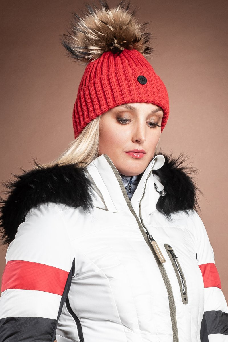 FireEngineRed Bogner Rania Wool Blend Pom Pom Ski Hat