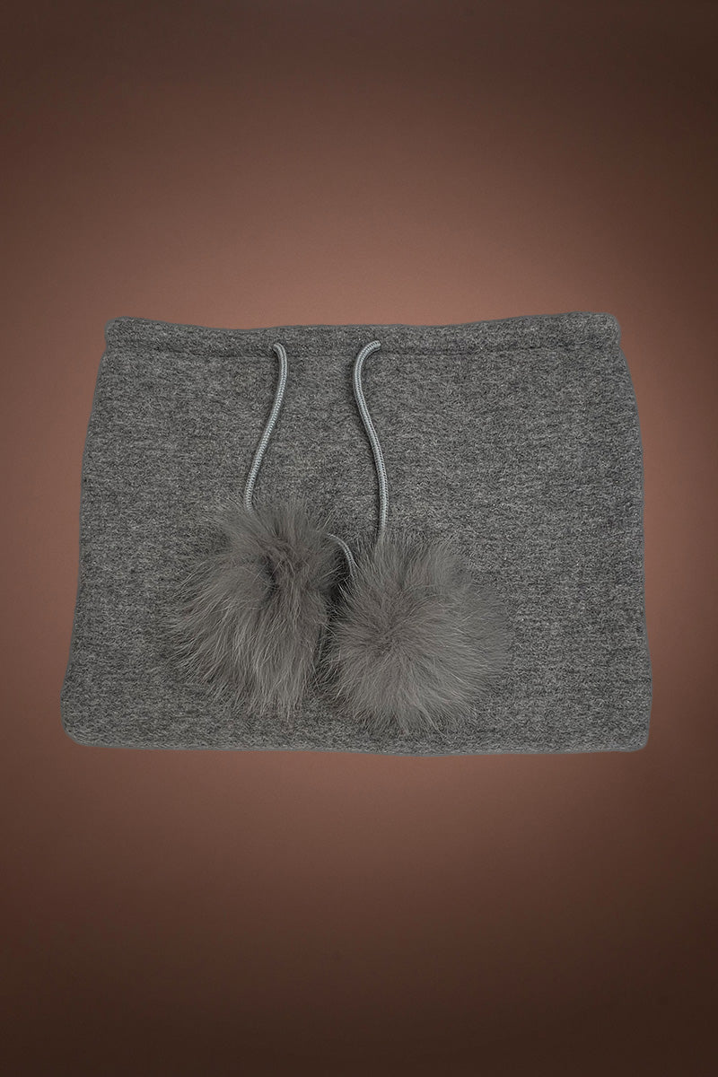 Gray EM-EL Women's Double Faced Cashmere Fur Funnel