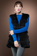 Black Glamourpuss NYC Rex Rabbit Fur Vest with Horizontal Fox Fringe