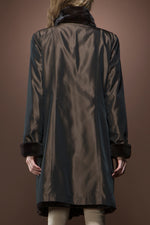 Brown EM-EL Sheared Mink Reversible Mid-Length Fur Coat with Natural Cross Cut Mink Trim