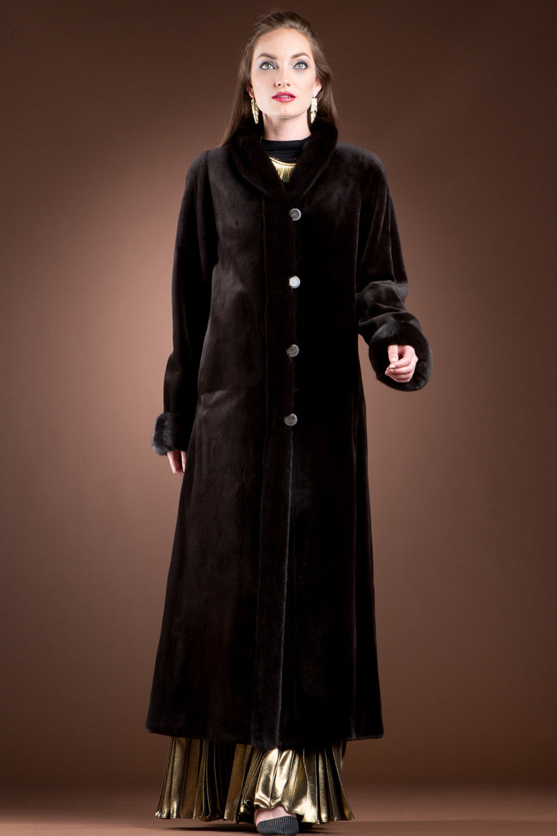 Brown EM-EL Reversible Sheared and Long Haired Mink Fur Coat