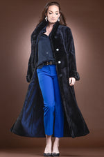NavyBlue EM-EL Reversible Sheared and Long Haired Mink Fur Coat