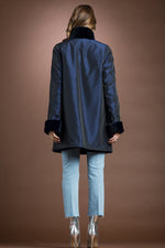 NavyBlue Zandra Rhodes Reversible Super Sheared Mink Mid-Length Fur Coat