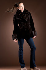  EM-EL Sheared Mink and Chinchilla Fur Jacket - Notch Collar