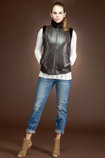 Brown Anamoda Reversible to Leather Mink Zipper Fur Vest