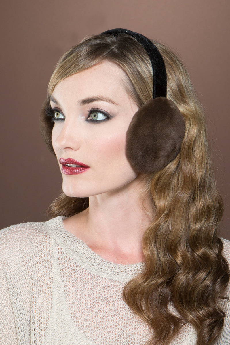 Brown Lenore Marshall Sheared Mink Fur Earmuffs