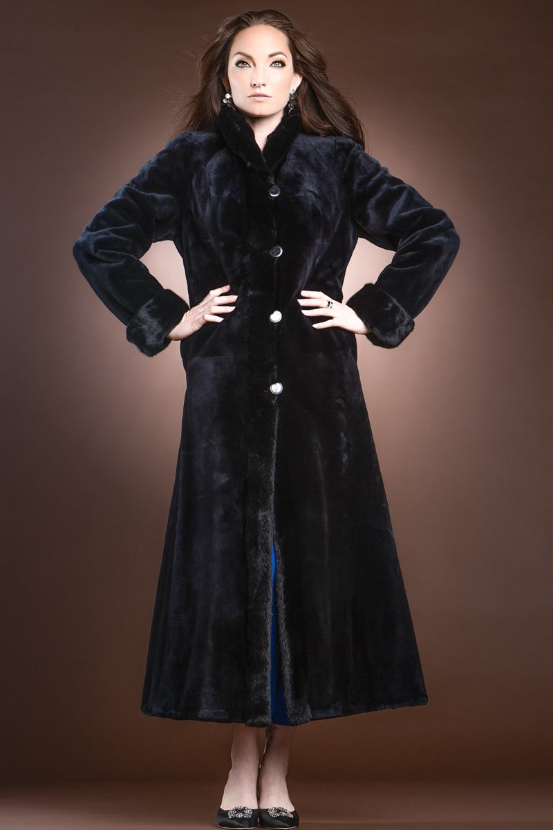 Black EM-EL Reversible Sheared and Long Haired Mink Fur Coat