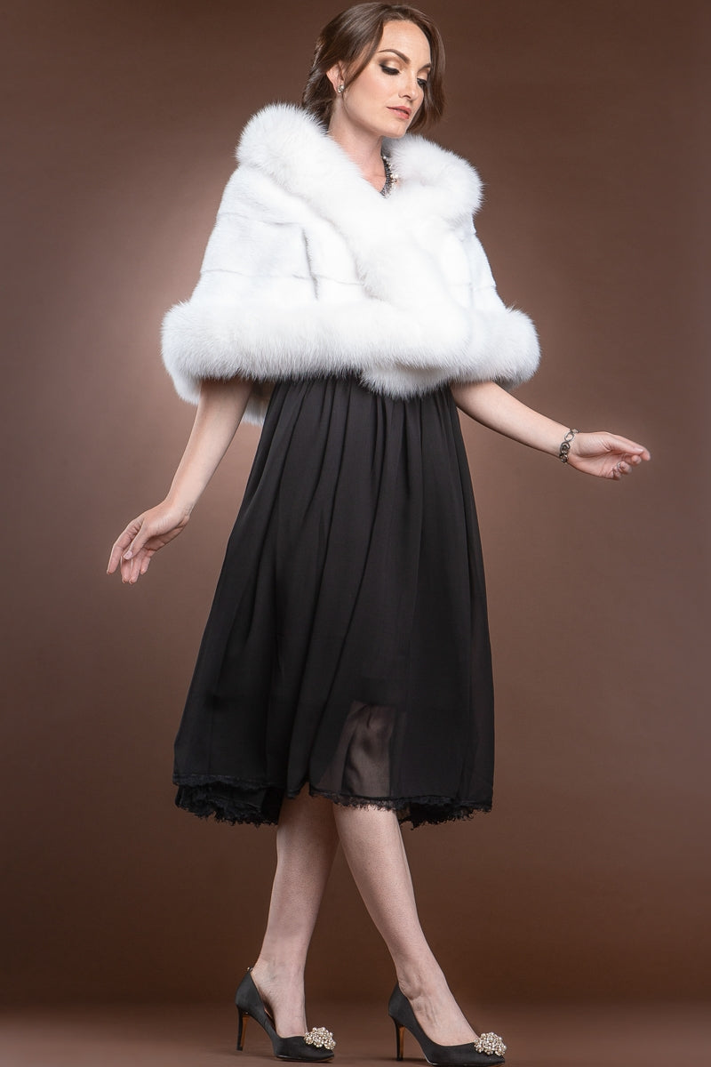 White EM-EL Traditional Horizontal Mink - Fox Fur Cape