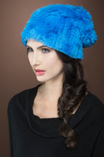 Blue Adrienne Landau Rex Rabbit Knit Fur Hat