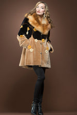 Black Zuki Meadow Onyx Sheared Beaver and Red Fox Mid-Length Fur Coat