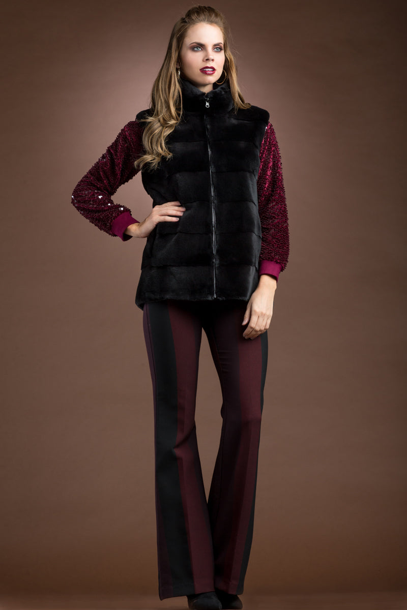 8 Zandra Rhodes Plucked Mink Fur Vest Reversible to Leather