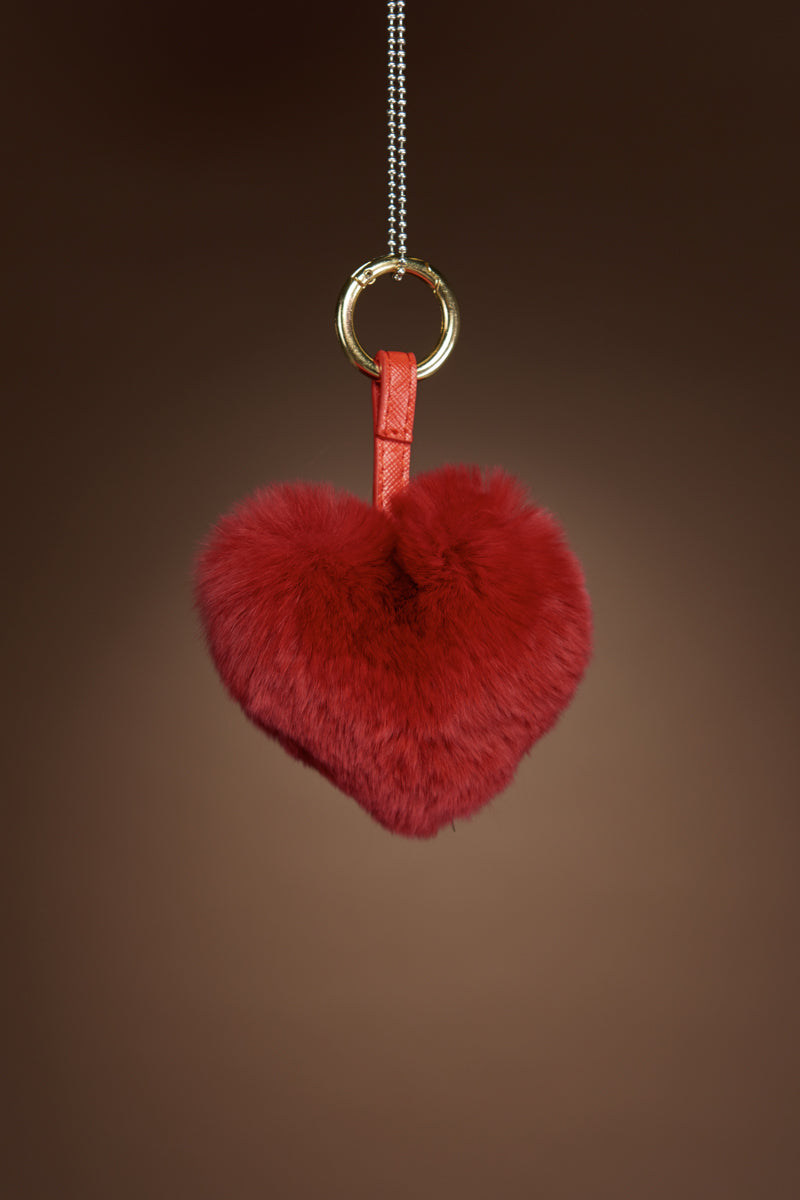 Red EM-EL Rex Rabbit Heart Fur Keychain