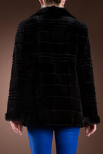  EM-EL Reversible Patterned Black Sheared & Long Haired Mink Fur Jacket