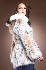 NaturalMultiWhite Zandra Rhodes Hooded American Lynx and Fox Anorak Fur Jacket