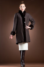 Brown EM-EL Reversible Sheared and Long Haired Mink Mid-Length Fur Coat
