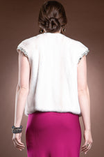  Monique L'Huillier Pearl Mink Fur Vest with Crystal Cap Sleeves