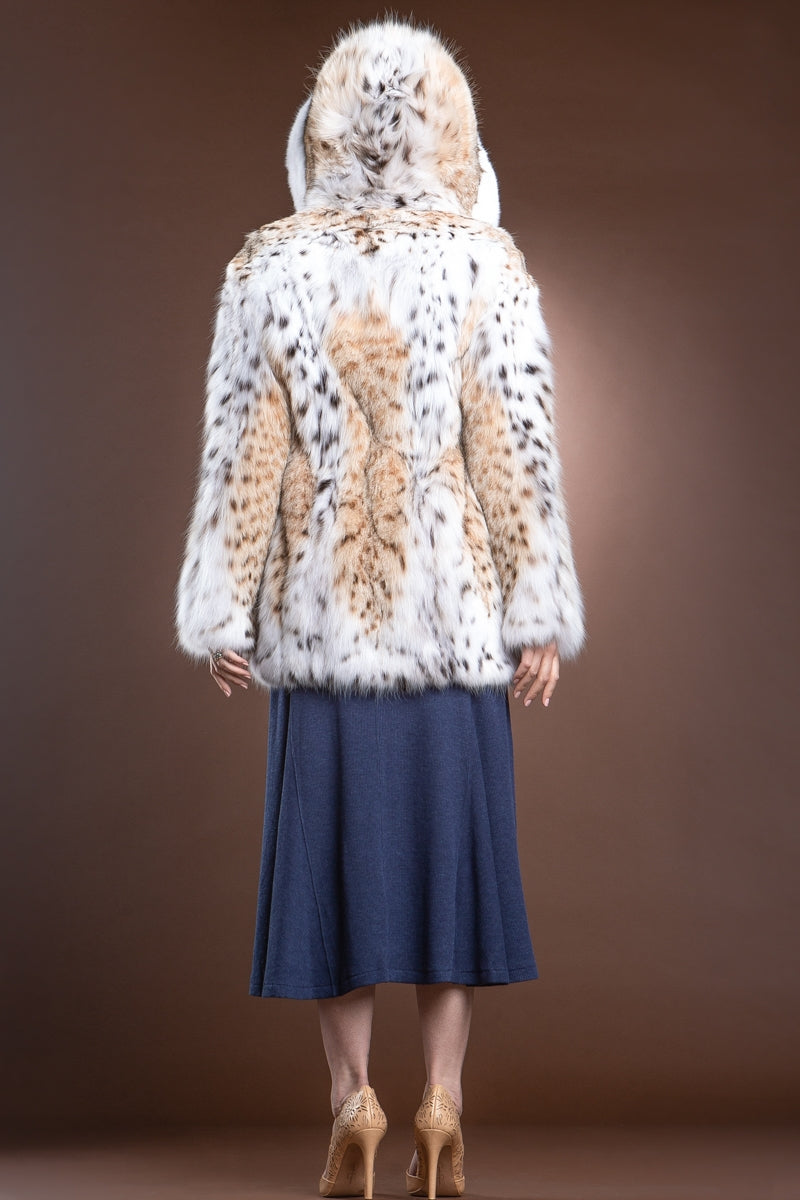 NaturalMultiWhite Zandra Rhodes Hooded American Lynx and Fox Anorak Fur Jacket