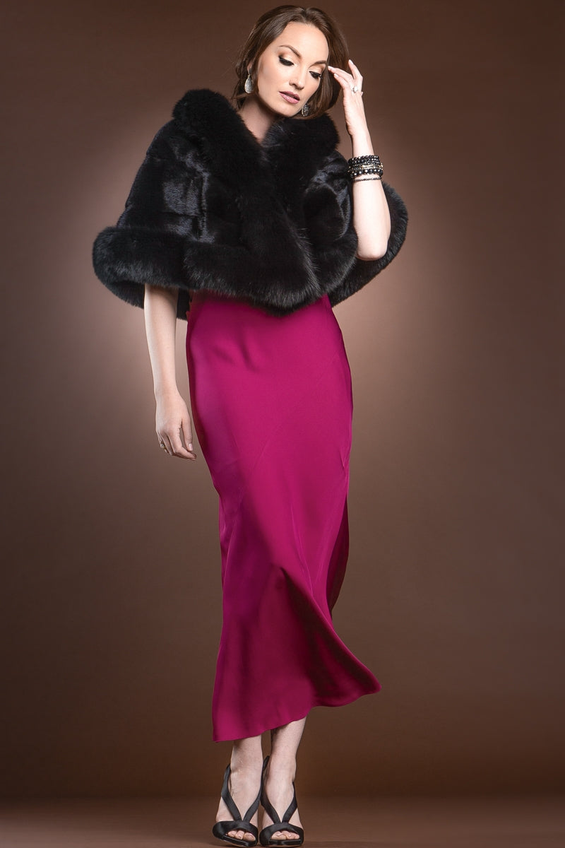 Black EM-EL Traditional Horizontal Mink - Fox Fur Cape