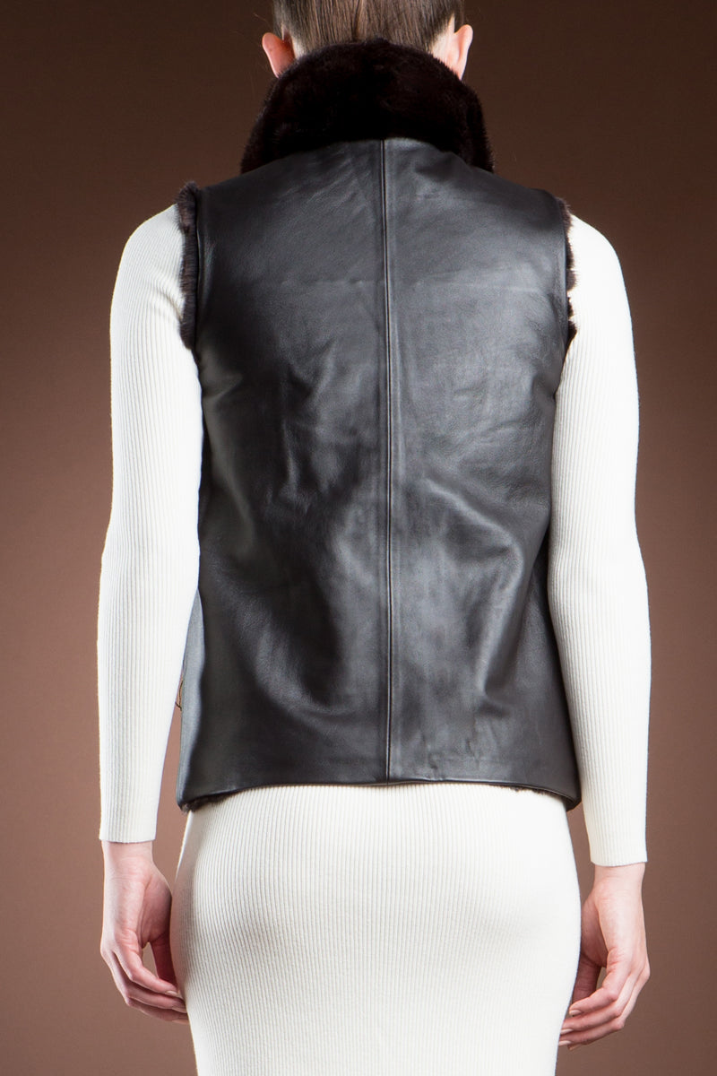  EM-EL Reversible to Leather Chestnut Mink Fur Vest