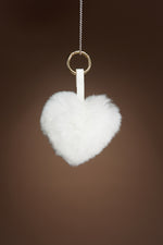 White EM-EL Rex Rabbit Heart Fur Keychain