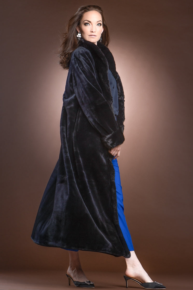 NavyBlue EM-EL Reversible Sheared and Long Haired Mink Fur Coat