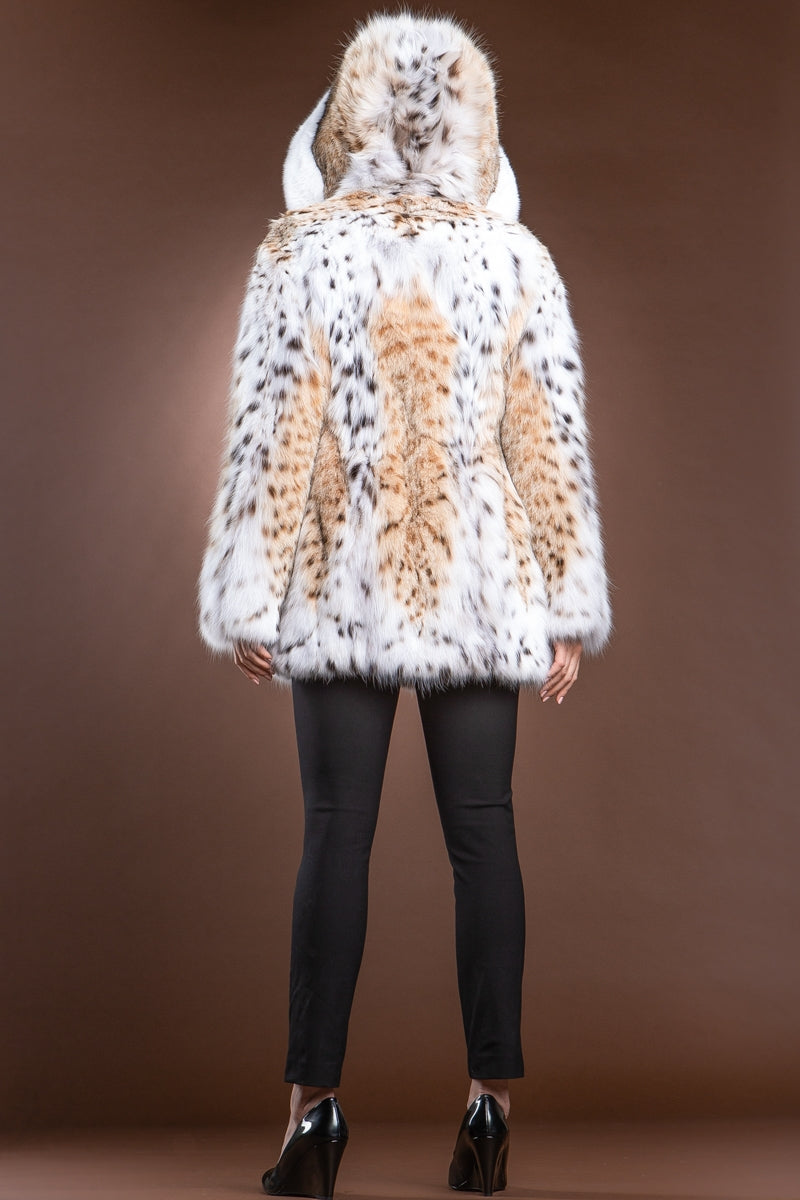 NaturalMultiWhite Zandra Rhodes Hooded American Lynx and Fox Anorak Fur Jacket