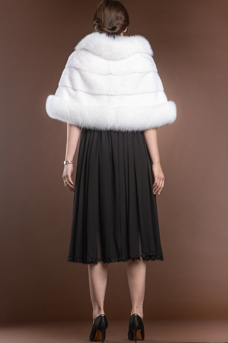 White EM-EL Traditional Horizontal Mink - Fox Fur Cape