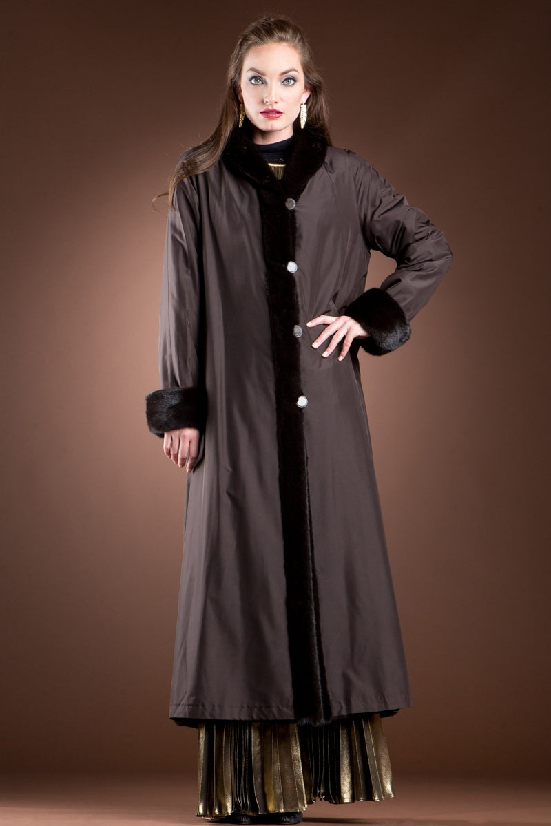 Brown EM-EL Reversible Sheared and Long Haired Mink Fur Coat