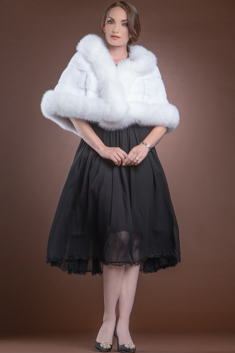 White EM-EL Traditional Horizontal Mink - Fox Fur Cape