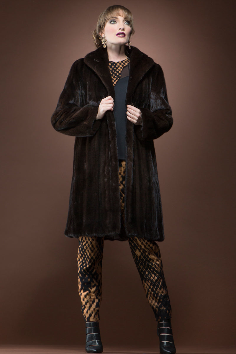 Mahogany Mary McFadden Mahogany Classic Body Mid-Length Mink Fur Coat