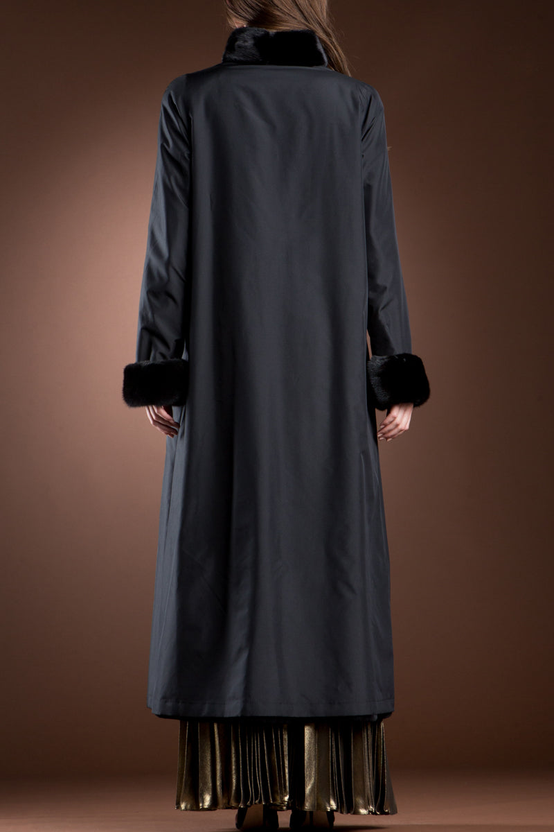 Black EM-EL Reversible Sheared and Long Haired Mink Fur Coat