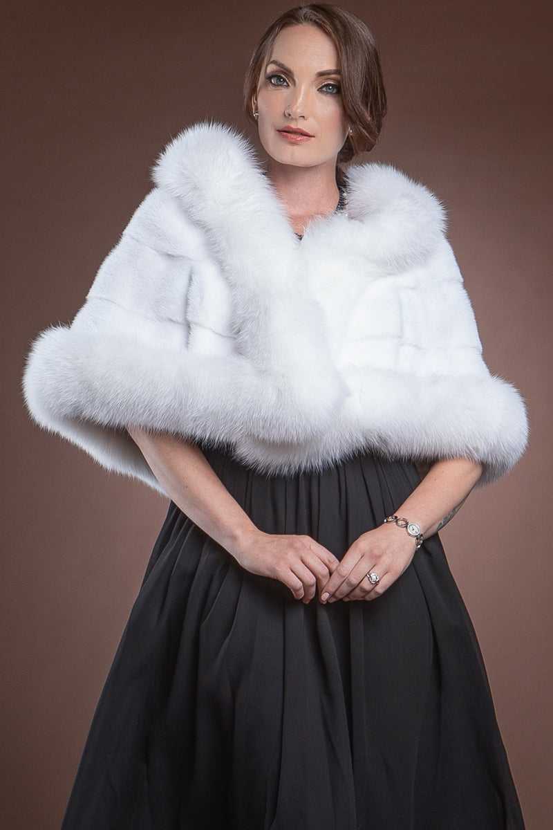 White EM-EL Traditional Horizontal Mink - Fox Fur Cape