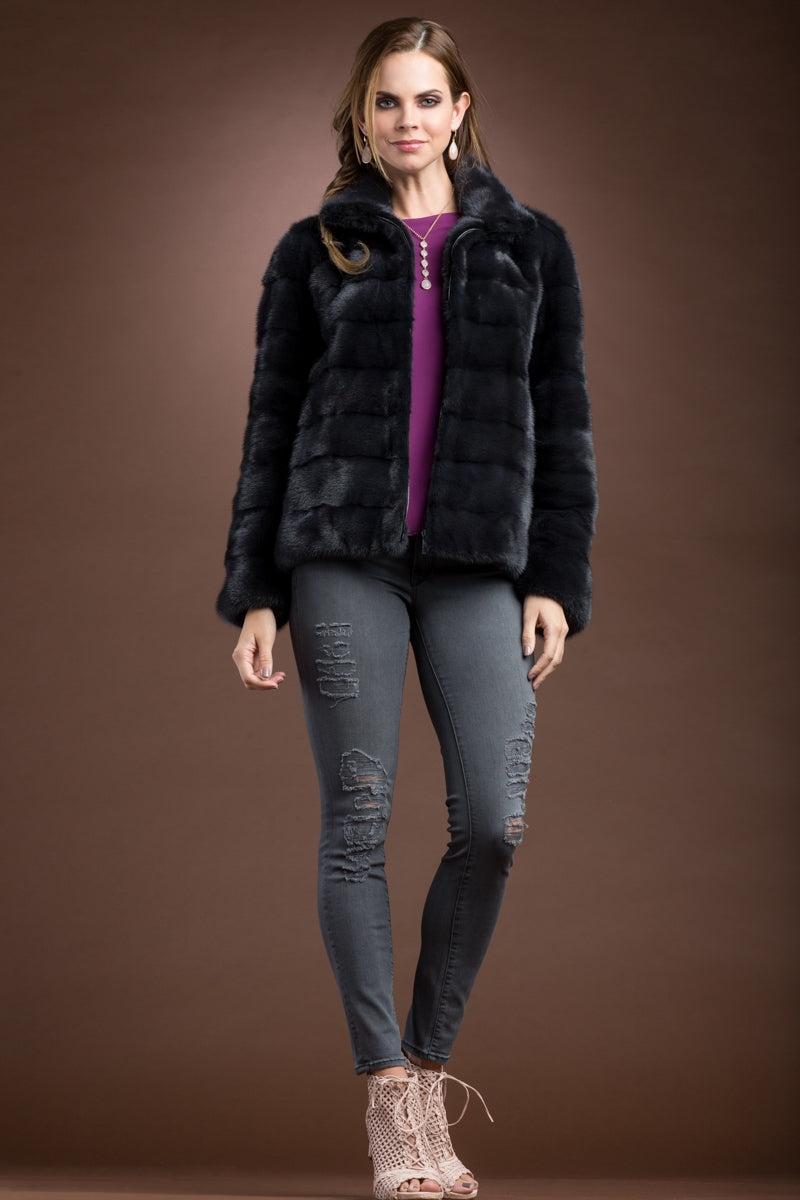 Slate Zandra Rhodes Zip Up Horizontal Mink Fur Jacket