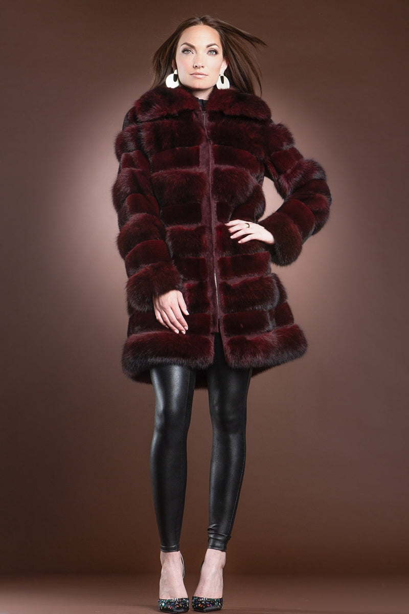 Red Jewel Zac Posen Red Jewel Horizontal Zip-Up Sable and Mink Mid-Length Fur Coat