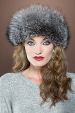 Gray  Lenore Marshall Cashmere Knit and Fox Fur Brim Hat