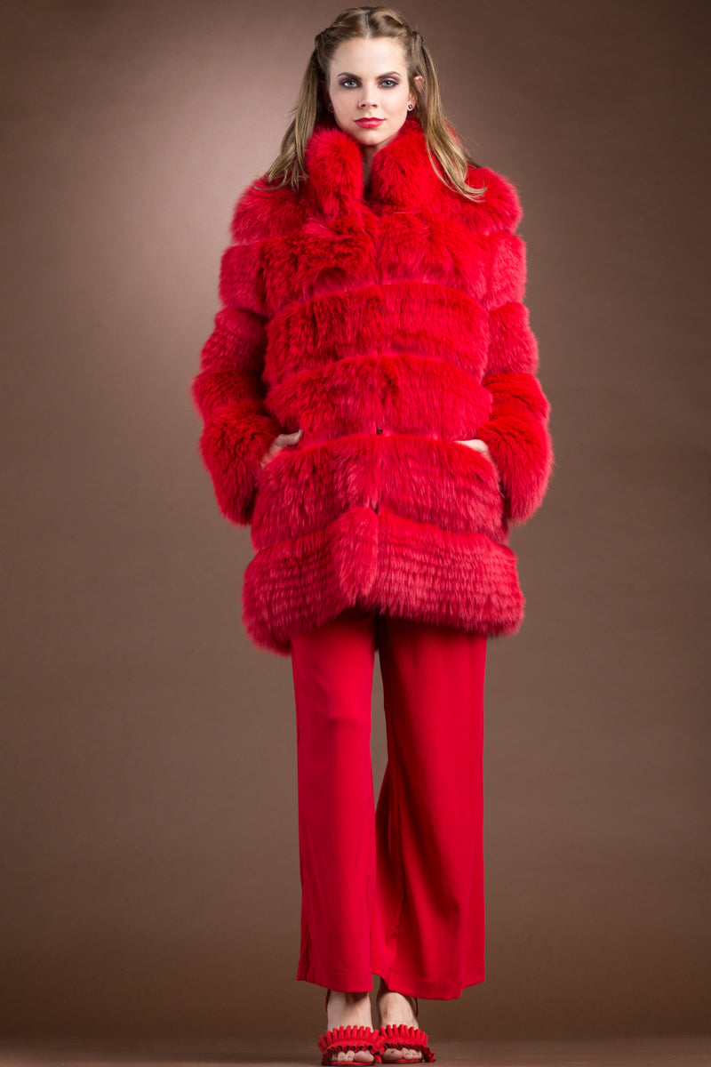 X-Small EM-EL Red Shadow Fox Mid-Length Fur Coat