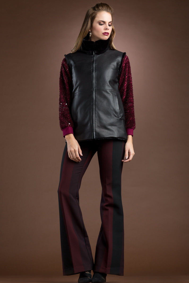  Zandra Rhodes Plucked Mink Fur Vest Reversible to Leather